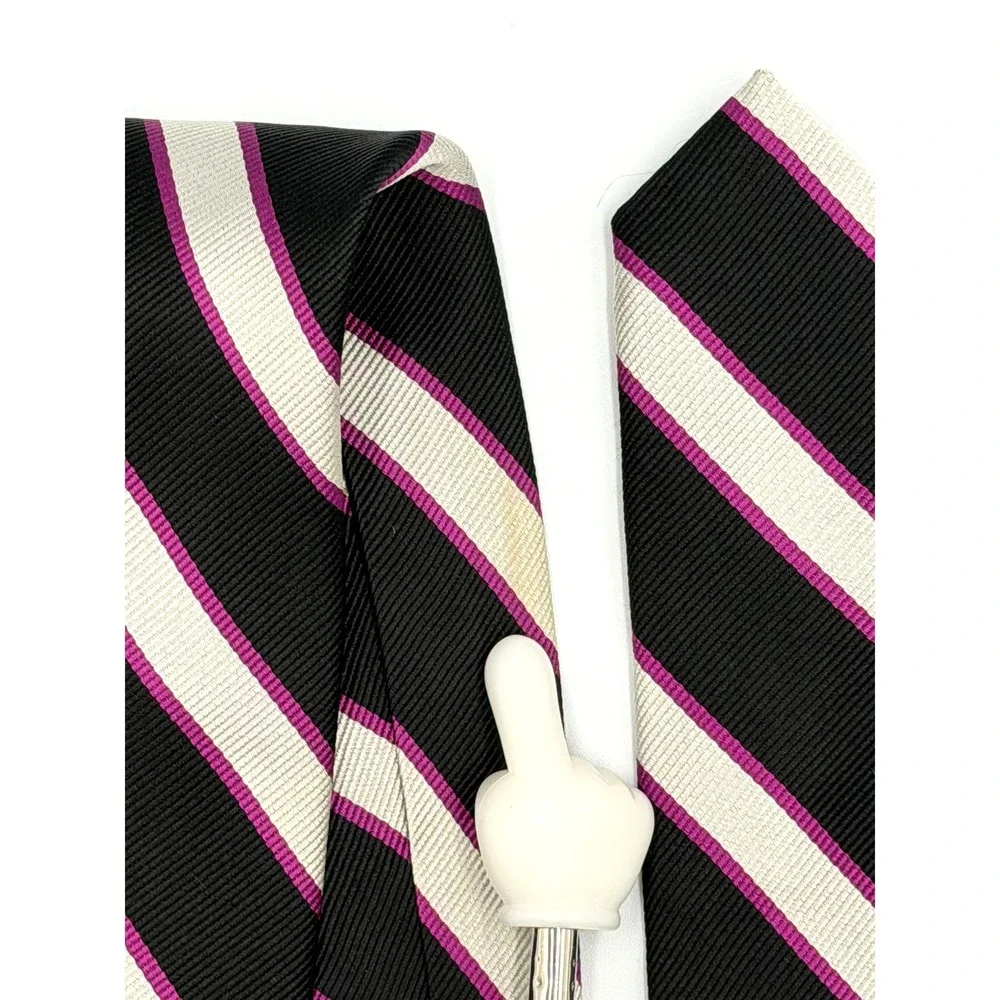 IZOD 100% Repp Silk Necktie Mens Black White Pink Diagonal Stripe 59